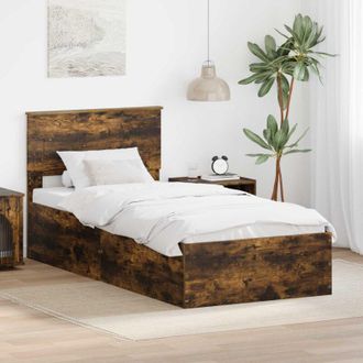 vidaXL Estructura De Cama Con Cabecera Roble Ahumado 75 X 190 Cm Vidaxl