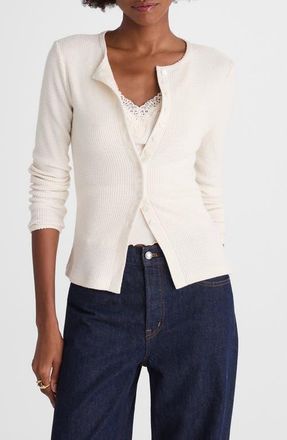 Madewell Waffle Knit Cutaway Crewneck Cardigan in Antique Cream at Nordstrom, Size Xx-Small