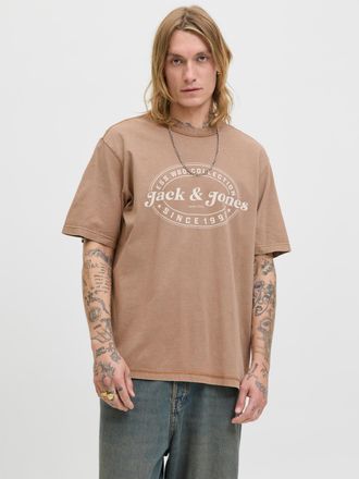 Jack & Jones Rundhalsshirt JACK & JONES JJEDOVER PRINT TEE SS CREW NECK, Herren, Gr. XL, braun (monks robe), Single Jersey, Obermaterial: 100% Baumwolle, bedruckt,
