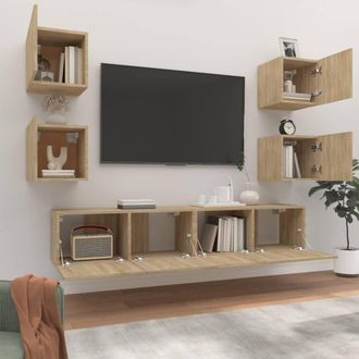 Berkfield Home Classic 6 Piece TV Cabinet Set Sonoma Oak Engineered Wood in Light Brown