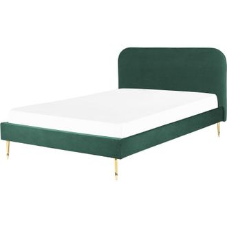 Beliani Beliani - Minimalist Velvet Upholstered eu King Size Bed 5.3ft Headboard Emerald Green Flayat