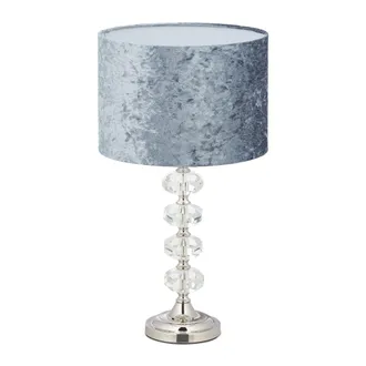 Relaxdays L&aacute;mpara Mesa Decorativa, Pantalla Terciopelo, Base Con Cristales, Rosca E14, Sal&oacute;n Y Dormitorio, 48x26cm, Gris - Relaxdays