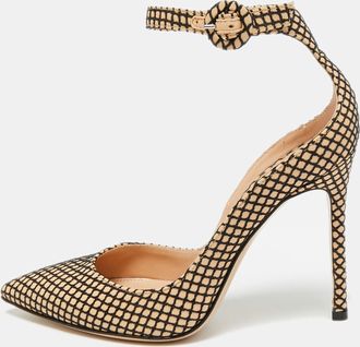 Gianvito Rossi Beige/black Leather Fishnet Ankle Strap Pumps