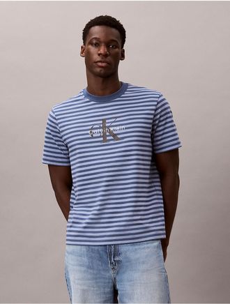 Calvin Klein Jeans Calvin Klein Mens Monogram Stripe Relaxed T-Shirt - Blue - 2XL