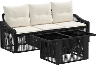 vidaXL Conjunto De Sof&aacute;s De Jard&iacute;n 4 Uds. Negro Y Blanco Crema Vidaxl