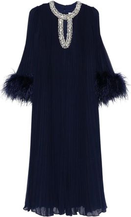 Self Portrait Chiffon Feather Midi Dress - Dames - Feestkleedjes - Blauw - XS - Chiffon - Kleedjes