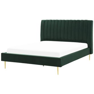 Beliani Cama Con Somier De Terciopelo Verde Esmeralda Dorado 180 X 200 Cm Marville
