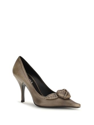 Prada Bow-Detailed Goatskin Pump - Beige