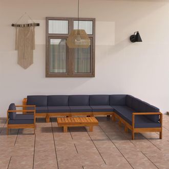 vidaXL Vidaxl - Muebles De Jard&iacute;n 10 Pzas Con Cojines Madera Acacia Gris Oscuro