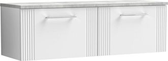 Balterley Balterley - Retro 2 Drawer Wall Hung Vanity Unit with Bellato Grey Laminate Worktop - 1200mm - Satin White