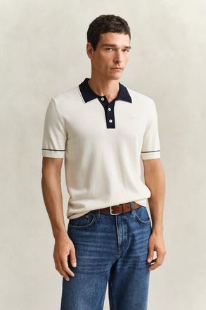 GANT Men Cotton Modal Polo Sweater (XXXL) CREAM