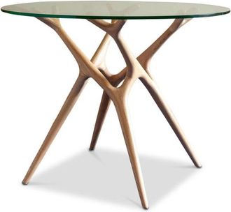 PIB Mesa redonda de cristal y fresno beige 4 pl