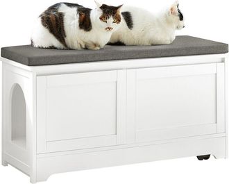SoBuy Banco De Almacenamiento Con 2 Puertas Y 3 Boles Incorporados Madera Para Gatos Blanco 90 X 36 X 44 Cm Fsr136-w Sobuy Es