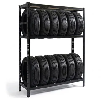 Relaxdays Relaxdays Scaffale Per 12 Pneumatici, 180x120x40 Cm, Portata 450 Kg, Acciaio, Montaggio A Incastro, Nero