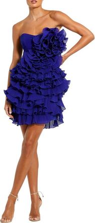 Mac Duggal Strapless Tiered Chiffon Ruffle Mini Dress in Cobalt at Nordstrom, Size 10