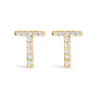 House of Brilliance 10K Gold 1/10 Cttw Diamond Initial A to Z Stud Earring