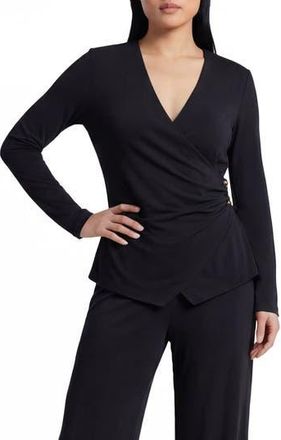 By Design Cappuccino Long Sleeve Faux Wrap Top in Black at Nordstrom Rack, Size X-Small