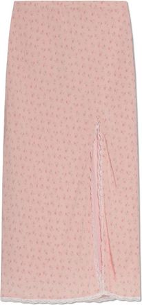 LoveShackFancy Lange Silvia Rok - Dames - Midirokken - Roze - M - Leer - Rokken
