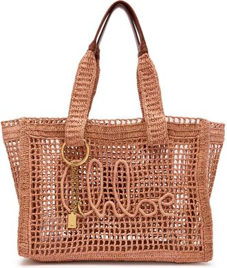 Chlo&eacute; Summer Banana Logo Raffia Tote bag - Pink - One Size