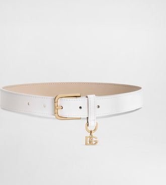 Dolce & Gabbana Calfskin Logo Belt - Woman White Leather Xl