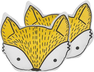 Beliani Conjunto De 2 Cojines Infantiles De Algod&oacute;n Amarillo 50 X 40 Cm Forma De Zorro Decorativo Habitaci&oacute;n De Ni&ntilde;os Estampado Animal Vadodara