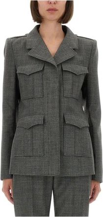 Alexander McQueen Wool Blend Military Jacket - Dames - Zomerjassen - Grijs - M - Wol - Jassen