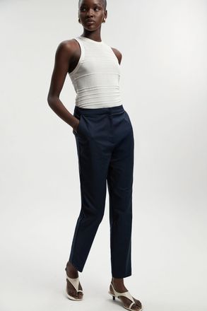 Karen Millen Womens Petite Essential Techno Woven Trouser - Navy Cotton - Size 6 UK