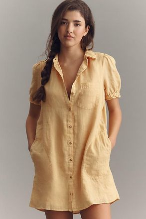 Pilcro Aly 100% European Linen Puff-Sleeve Mini Shirtdress