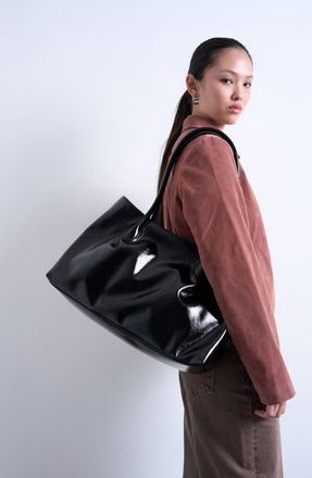 Topshop Tubler Patent Faux Leather Tote in Black at Nordstrom