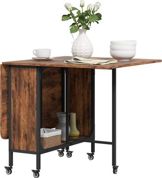HOMCOM Mobile Drop Leaf Dining Table On Wheels With Storage Shelf Rustic Brown | TJ Hughes
