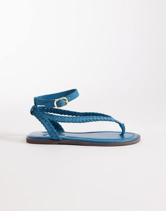 Free People Sandali color smeraldo con impunture ondulate-Blu