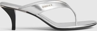 Gucci Womens Vittoria Thong Sandal, Silver, Leather