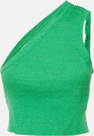 Jacquemus Green Linen Rib Knit One Shoulder Cropped Top