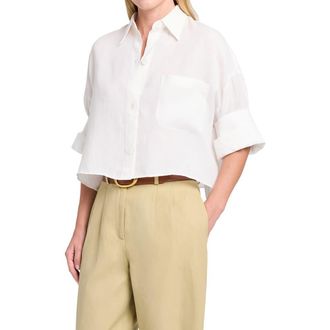 TWP Next Ex Crop Linen Button-Up Shirt in White at Nordstrom, Size X-Small