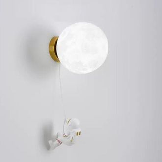 OEM Aplique De Pared Led Para Interiores, Aplique De Pared Para Habitaci&oacute;n Infantil Con Figura De Astronauta, Pantalla En Forma De Luna, Aplique De Pared 