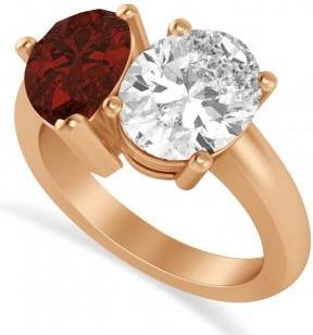 Allurez Pear/Oval Diamond & Garnet Toi et Moi Ring 14k Rose Gold (6.00ct)
