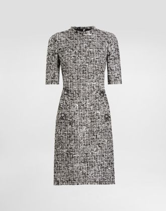 Dolce & Gabbana Raschel Tweed Midi Dress With Short Sleeves - Woman Dresses Multicolor 36