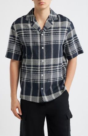 Krost Plaid Cotton Camp Shirt in Dark Navy at Nordstrom, Size Xx-Large