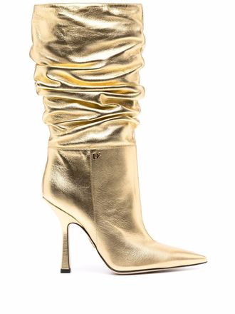 Dsquared2 gathered-detail 120mm boots - women - Leather/Leather/Leather - 36 - Gold