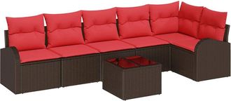 vidaXL Conjunto De Sof&aacute; De Jard&iacute;n 7 Uds. Marr&oacute;n Rat&aacute;n Sint&eacute;tico Vidaxl