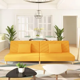vidaXL Sof&aacute; Cama De 2 Plazas Con Dos Almohadas Tela Color Amarillo Vidaxl