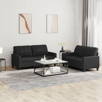 vidaXL Vidaxl - Juego De Sof&aacute;s Con Cojines 2 Piezas Cuero Sint&eacute;tico Negro