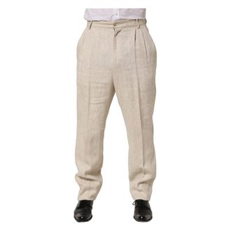 Dolce & Gabbana Linen Tapered Dress Trousers - male - Dolce & Gabbana - Suit Trousers - Beige - M - Trousers