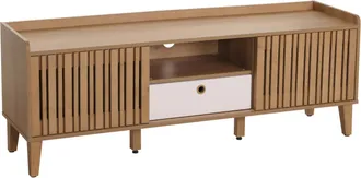 Hhg Hhg - Mueble Tv 421, Mueble Tv Lowboard, Puerta Corredera 56x150x40cm, Natural, Caj&oacute;n Blanco