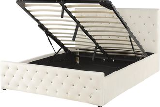 Beliani Cama Doble Tapizada En Terciopelo Beige 140 X 200 Cm Con Almacenamiento Cabecero Acolchado Amiens