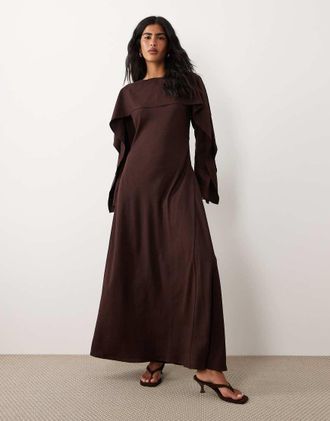 Asos Vestito lungo godet color melanzana con mantella-Multi