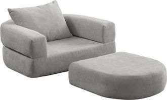 Urban Meuble Sill&oacute;n convertible con otomana, cama plegable compacta, gris