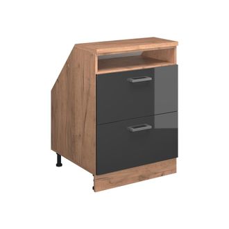 Vicco Armario De Cocina Para Techo Inclinado R-line, Antracita Alto Brillo, 60 Cm Con 2 Cajones, Carcasa 60 Cm De Profundidad, Vicco