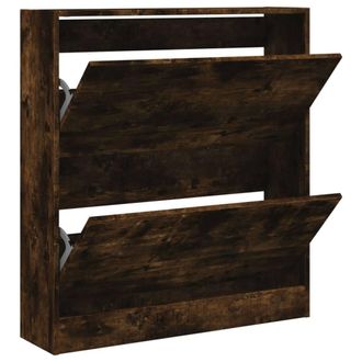 Berkfield Home Shoe Cabinet Smoked Oak 80x21x87.5 cm Engineered Wood in Brown