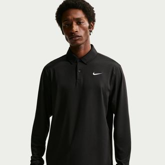 Nike Mens Velocity Dri-FIT Long-Sleeve Golf Polo in Black | IB0239-010